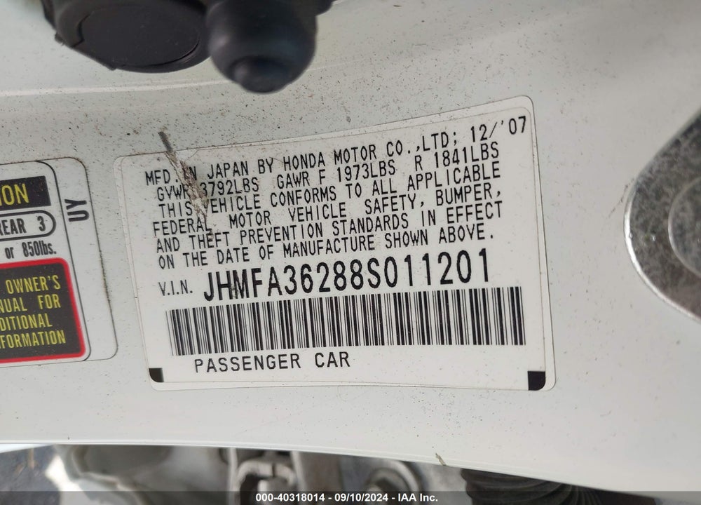 2008 HONDA CIVIC HYBRID VIN: JHMFA36288S011201