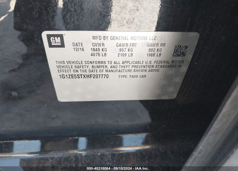 2017 CHEVROLET MALIBU 1LT VIN: 1G1ZE5STXHF207770