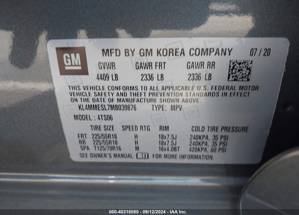 2021 BUICK ENCORE GX SELECT VIN: KL4MMESL7MB039876