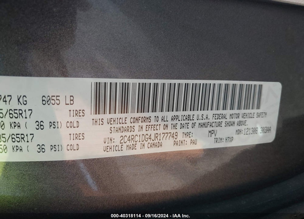 2018 CHRYSLER PACIFICA TOURING VIN: 2C4RC1DG4JR177749