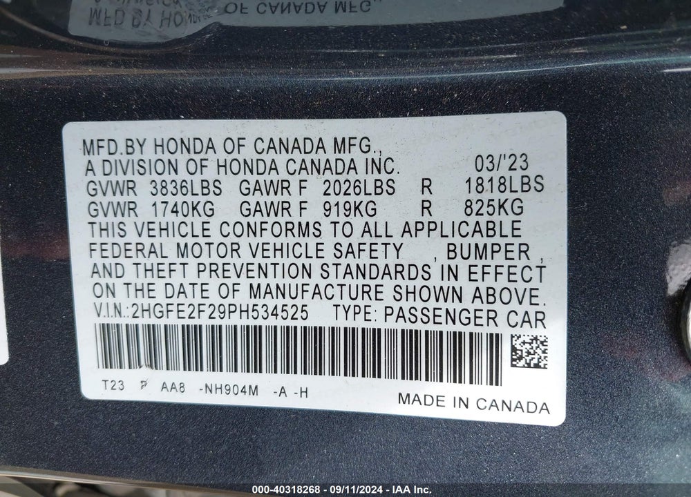 2023 HONDA CIVIC LX VIN: 2HGFE2F29PH534525