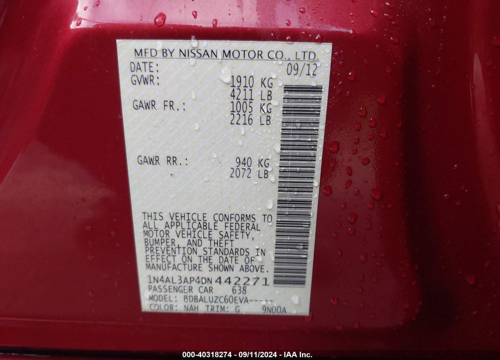 2013 NISSAN ALTIMA VIN: 1N4AL3AP4DN442271