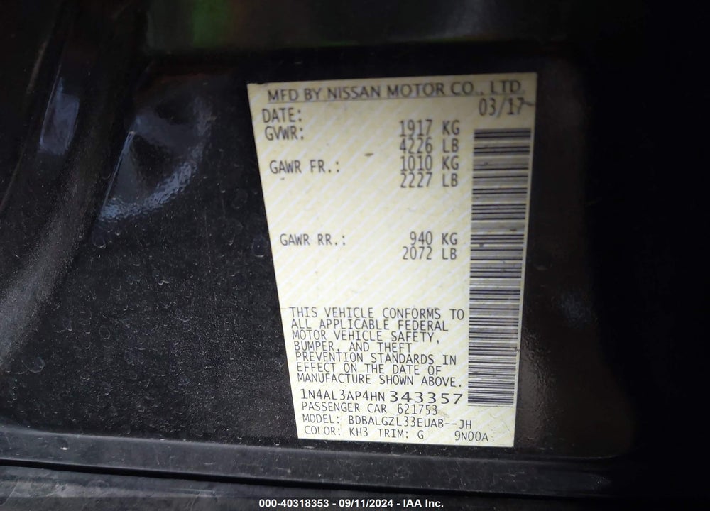 2017 NISSAN ALTIMA 2.5 S VIN: 1N4AL3AP4HN343357