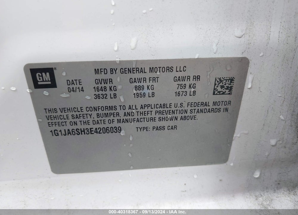 2014 CHEVROLET SONIC LS AUTO VIN: 1G1JA6SH3E4206039