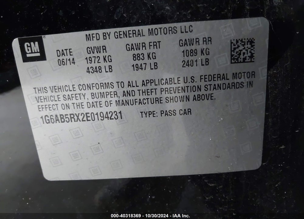 2014 CADILLAC ATS LUXURY VIN: 1G6AB5RX2E0194231