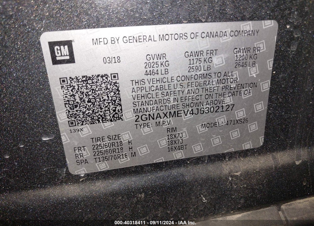 2018 CHEVROLET EQUINOX PREMIER VIN: 2GNAXMEV4J6302127