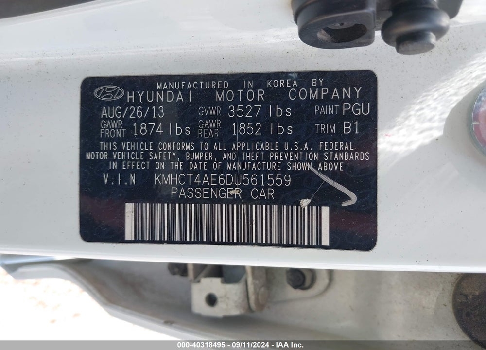 2013 HYUNDAI ACCENT GLS VIN: KMHCT4AE6DU561559