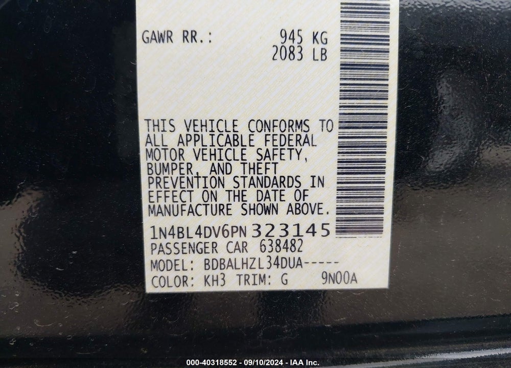 2023 NISSAN ALTIMA SV FWD VIN: 1N4BL4DV6PN323145