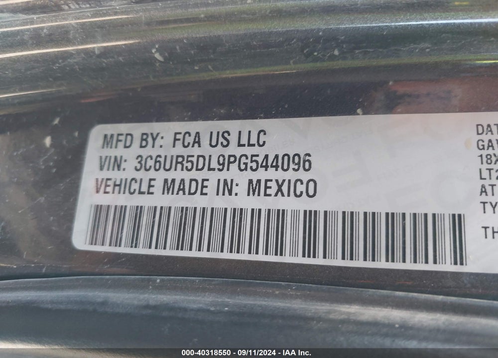 2023 RAM 2500 BIG HORN 4X4 6'4 BOX VIN: 3C6UR5DL9PG544096