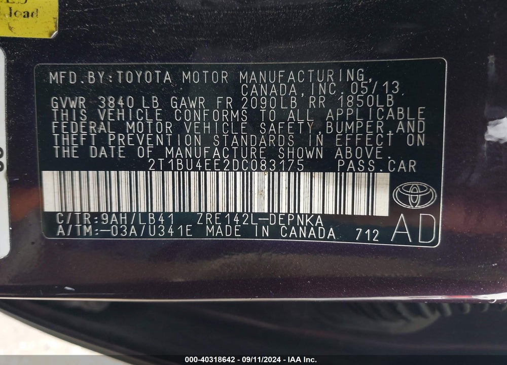 2013 TOYOTA COROLLA LE SPECIAL EDITION VIN: 2T1BU4EE2DC083175