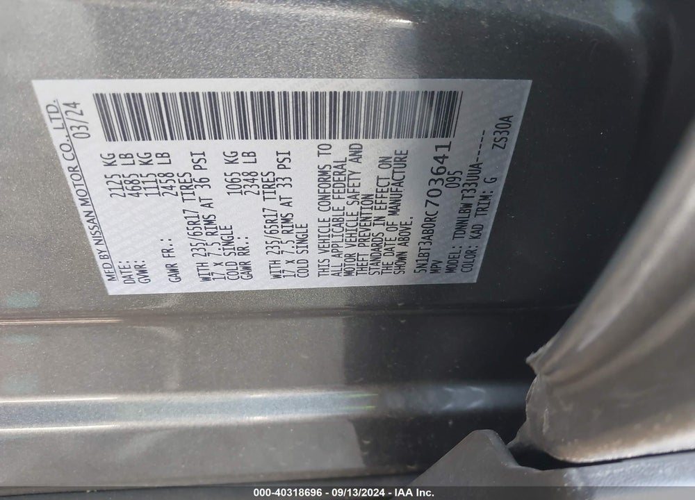 2024 NISSAN ROGUE S INTELLIGENT AWD VIN: 5N1BT3AB0RC703641