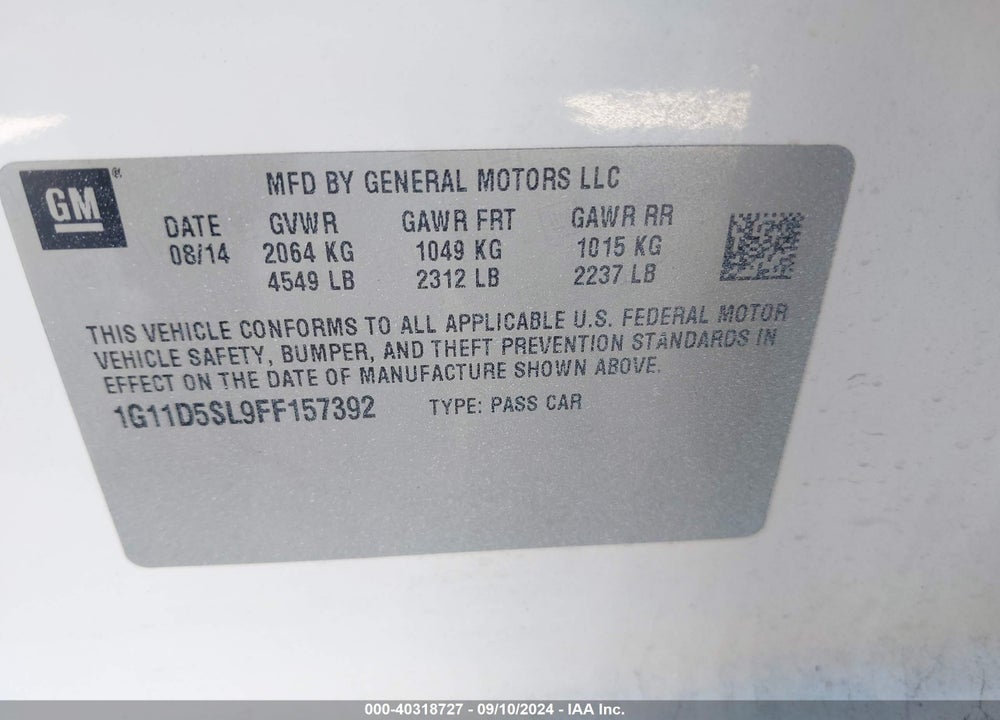 2015 CHEVROLET MALIBU 2LT VIN: 1G11D5SL9FF157392