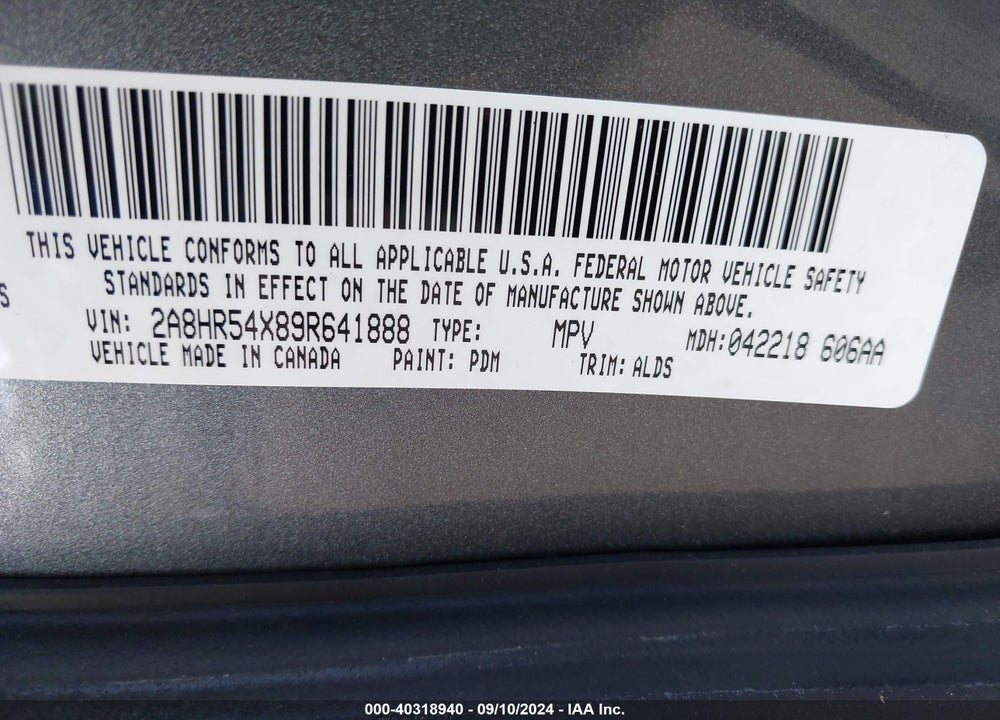 2009 CHRYSLER TOWN & COUNTRY TOURING VIN: 2A8HR54X89R641888