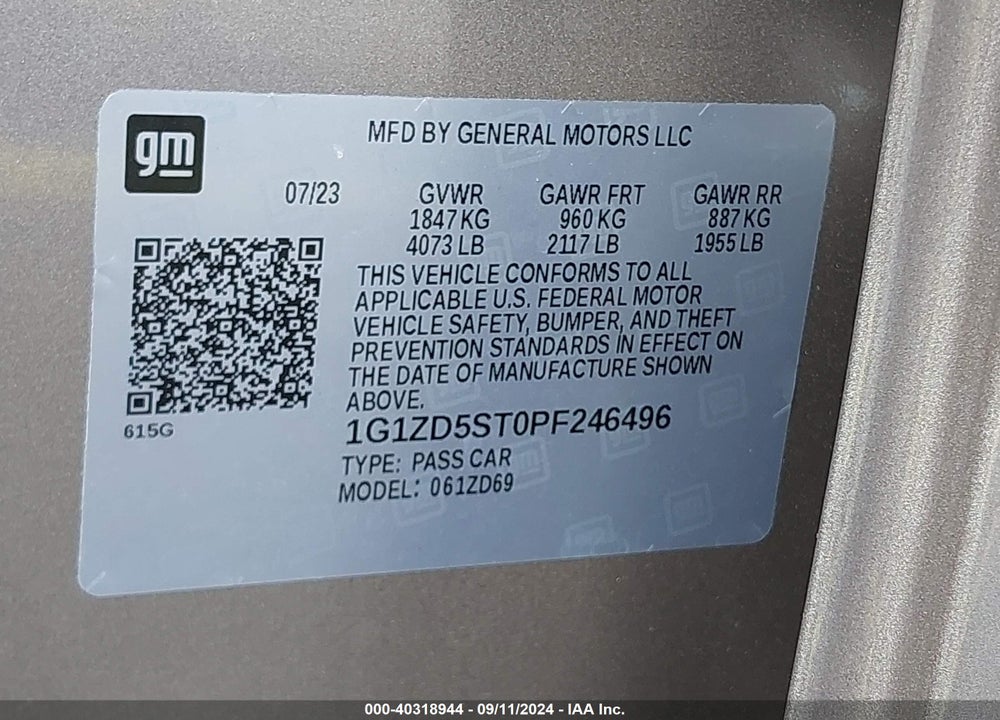 2023 CHEVROLET MALIBU FWD 1LT VIN: 1G1ZD5ST0PF246496