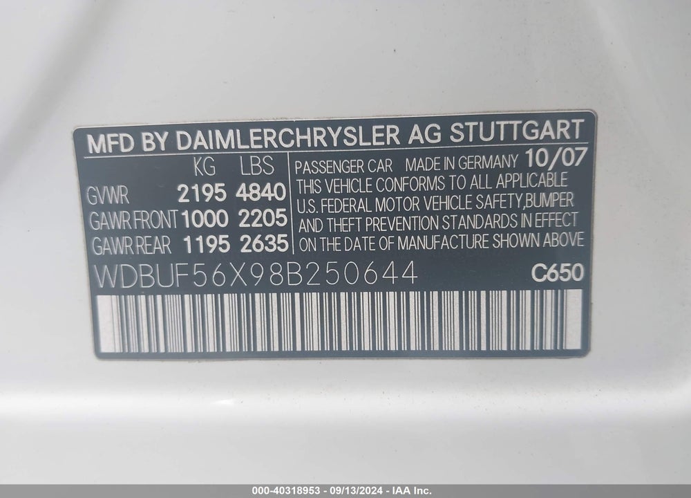 2008 MERCEDES-BENZ E 350 VIN: WDBUF56X98B250644
