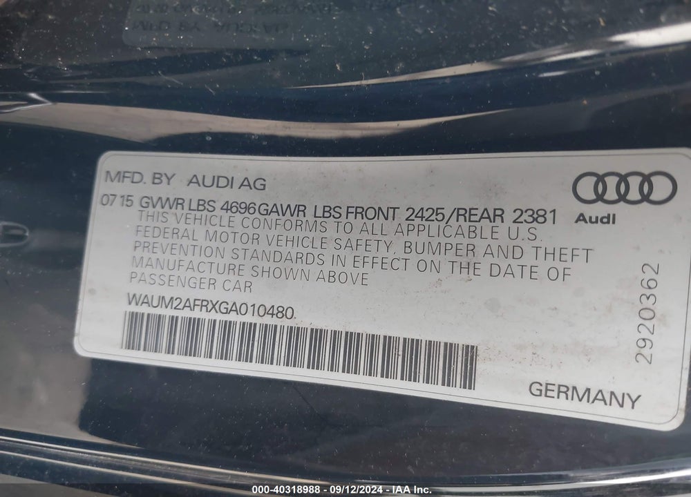 2016 AUDI A5 2.0T PREMIUM VIN: WAUM2AFRXGA010480