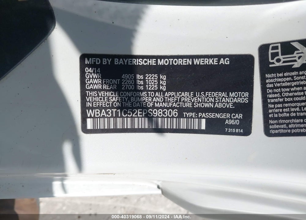 2014 BMW 428I XDRIVE VIN: WBA3T1C52EPS98306