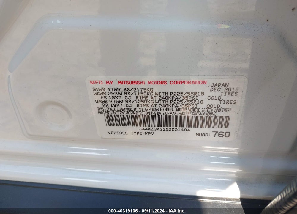 2016 MITSUBISHI OUTLANDER SEL VIN: JA4AZ3A32GZ021484