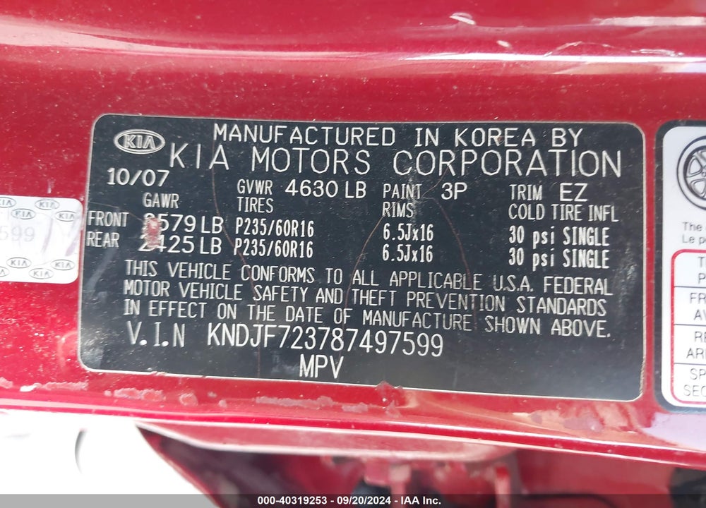 2008 KIA SPORTAGE LX V6 VIN: KNDJF723787497599