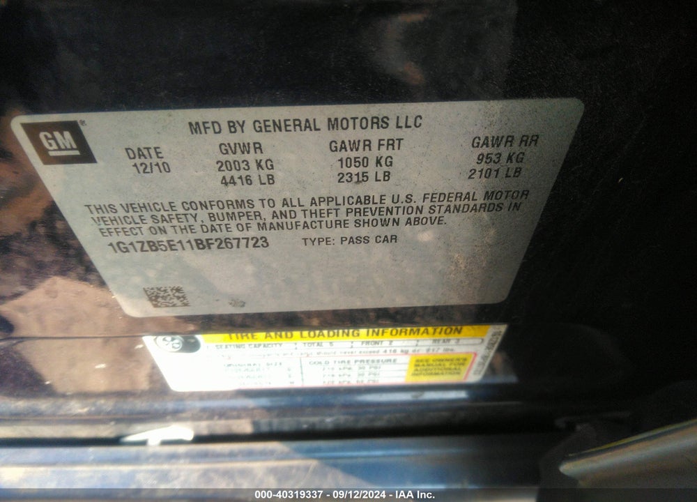 2011 CHEVROLET MALIBU LS VIN: 1G1ZB5E11BF267723