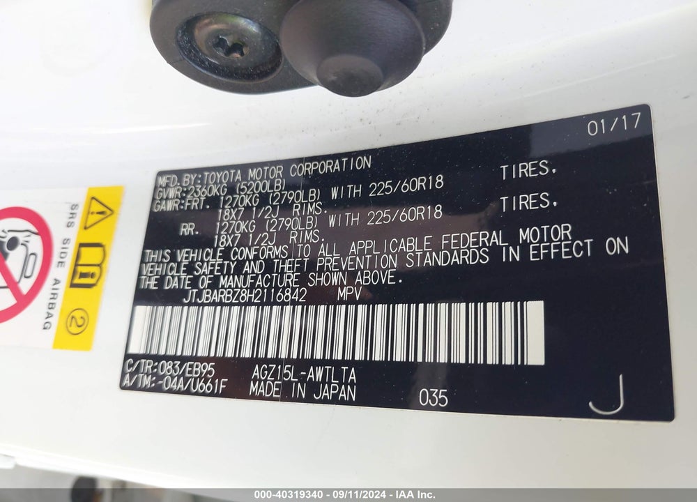 2017 LEXUS NX 200T F SPORT VIN: JTJBARBZ8H2116842