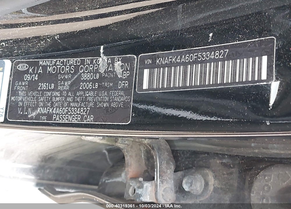2015 KIA FORTE LX VIN: KNAFK4A60F5334827