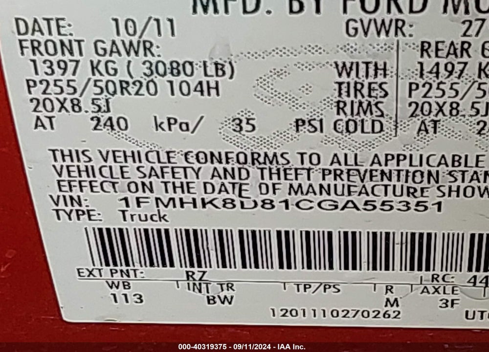 2012 FORD EXPLORER XLT VIN: 1FMHK8D81CGA55351