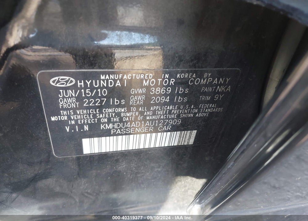 2010 HYUNDAI ELANTRA GLS VIN: KMHDU4AD1AU127909
