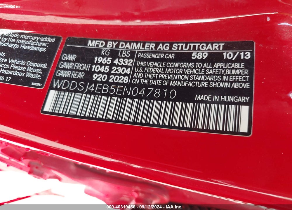 2014 MERCEDES-BENZ CLA 250 VIN: WDDSJ4EB5EN047810