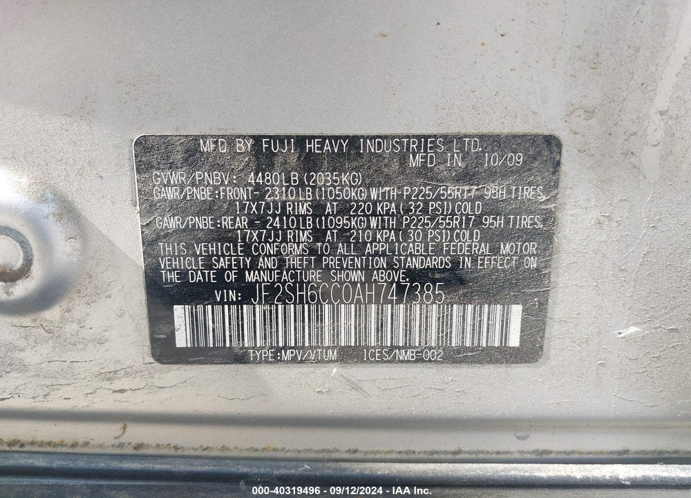 2010 SUBARU FORESTER 2.5X PREMIUM VIN: JF2SH6CC0AH747385