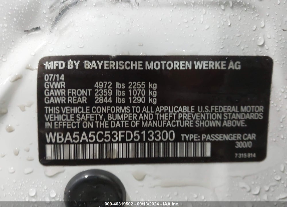 2015 BMW 528I VIN: WBA5A5C53FD513300
