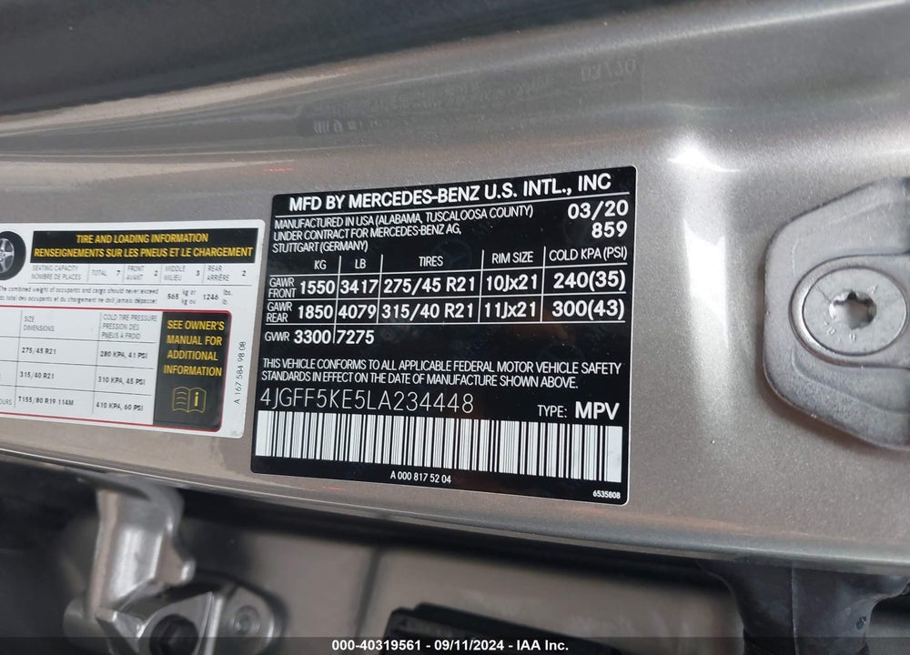 2020 MERCEDES-BENZ GLS 450 4MATIC VIN: 4JGFF5KE5LA234448