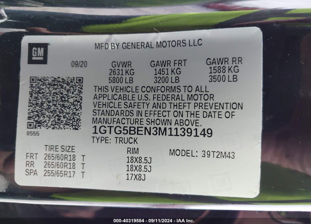 2021 GMC CANYON 2WD SHORT BOX ELEVATION STANDARD VIN: 1GTG5BEN3M1139149