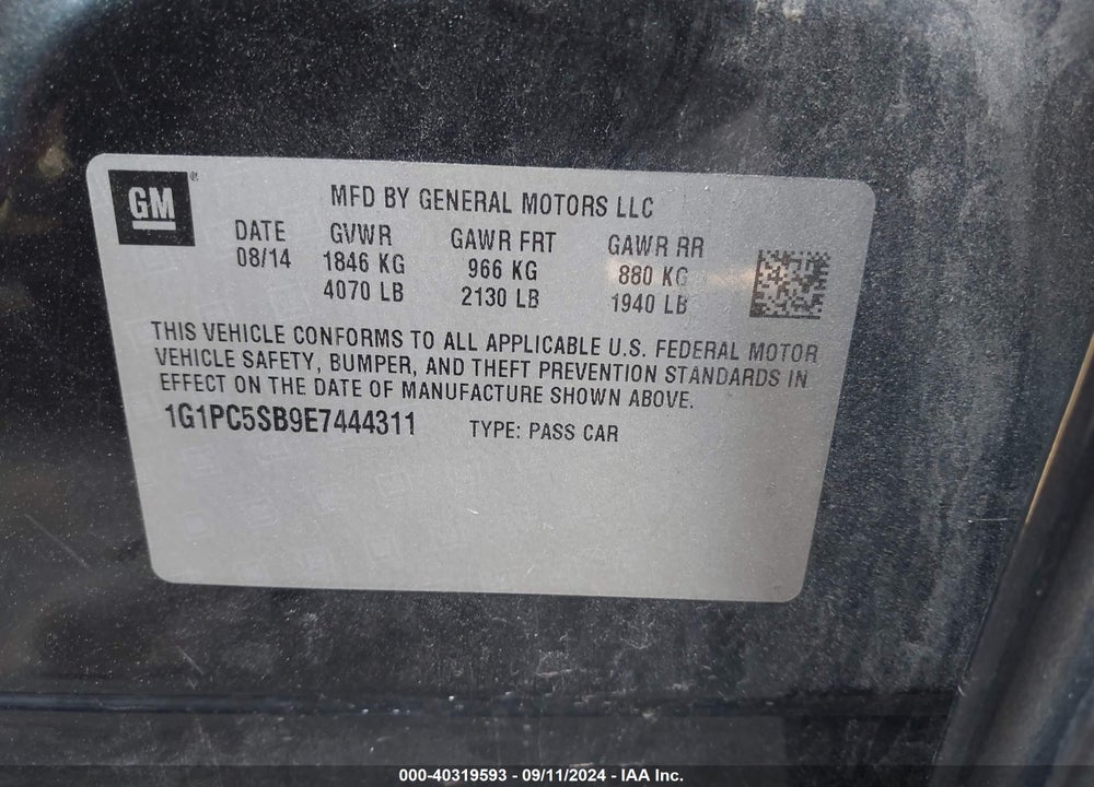 2014 CHEVROLET CRUZE 1LT AUTO VIN: 1G1PC5SB9E7444311