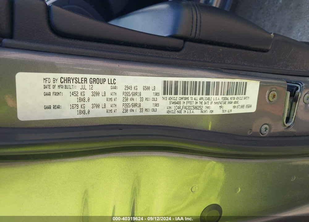 2013 JEEP GRAND CHEROKEE LAREDO VIN: 1C4RJFAG3DC506252