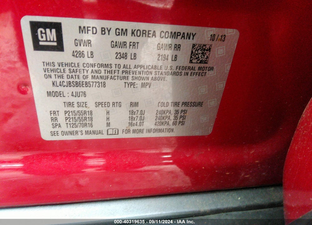2014 BUICK ENCORE CONVENIENCE VIN: KL4CJBSB6EB577318