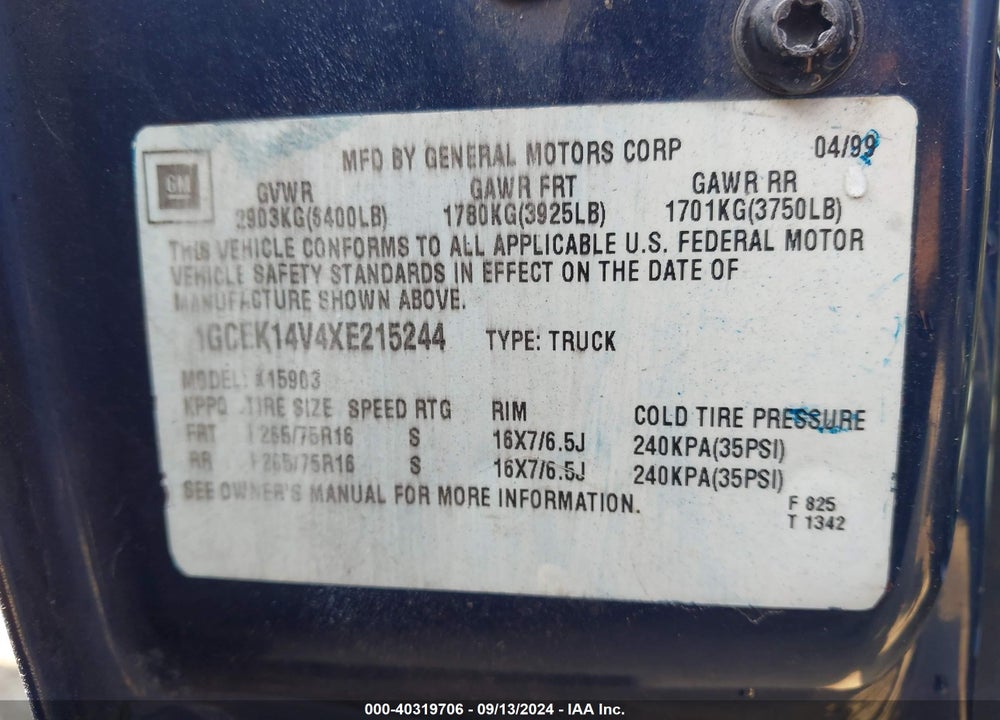 2000 CHEVROLET SILVERADO 1500 LS VIN: 1GCEC19T2YZ160646