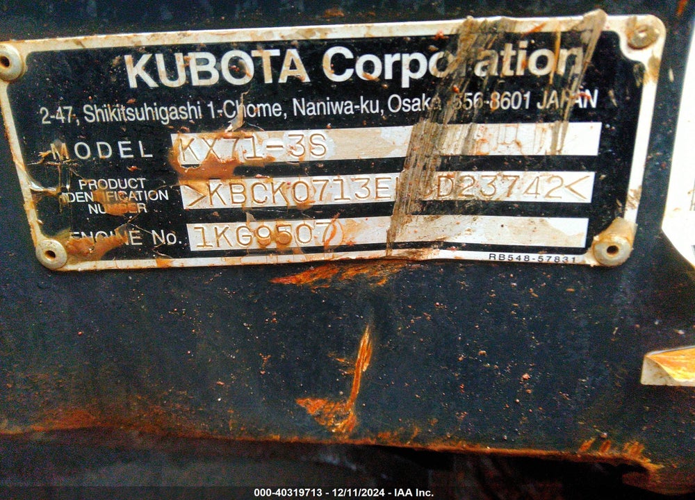 2021 KUBOTA EXCAVATOR VIN: KBCK0713EK3D23742