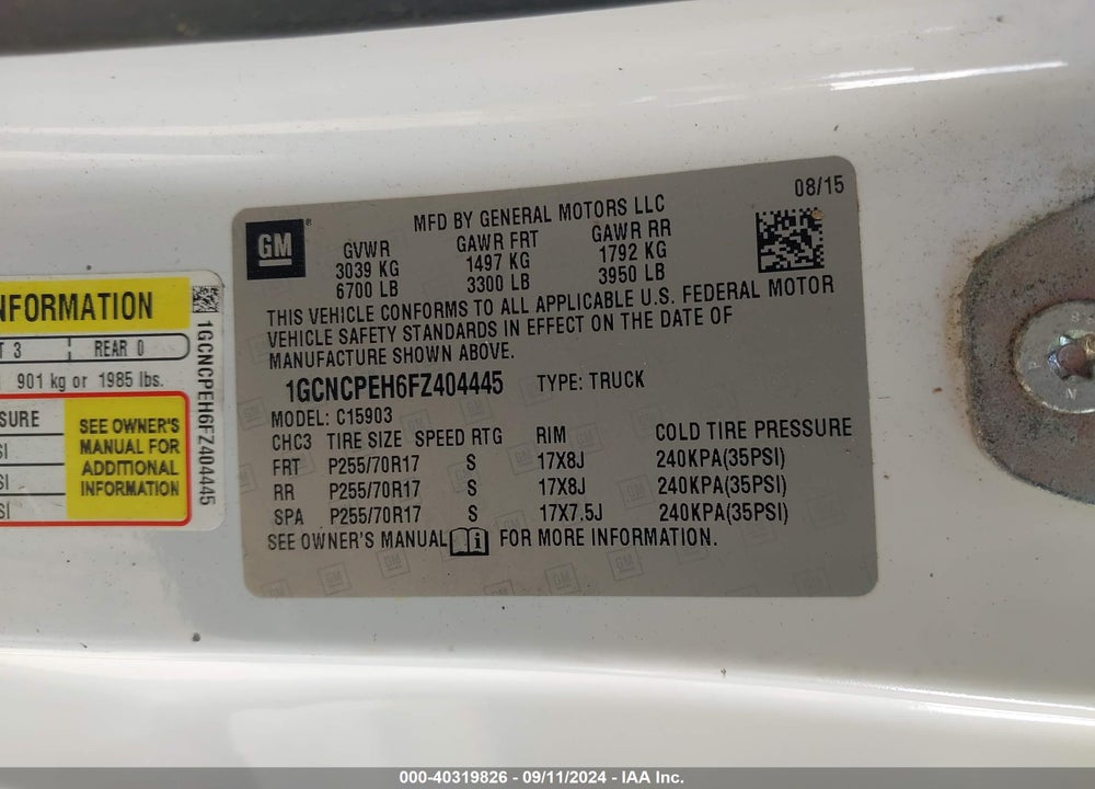 2015 CHEVROLET SILVERADO 1500 WT VIN: 1GCNCPEH6FZ404445