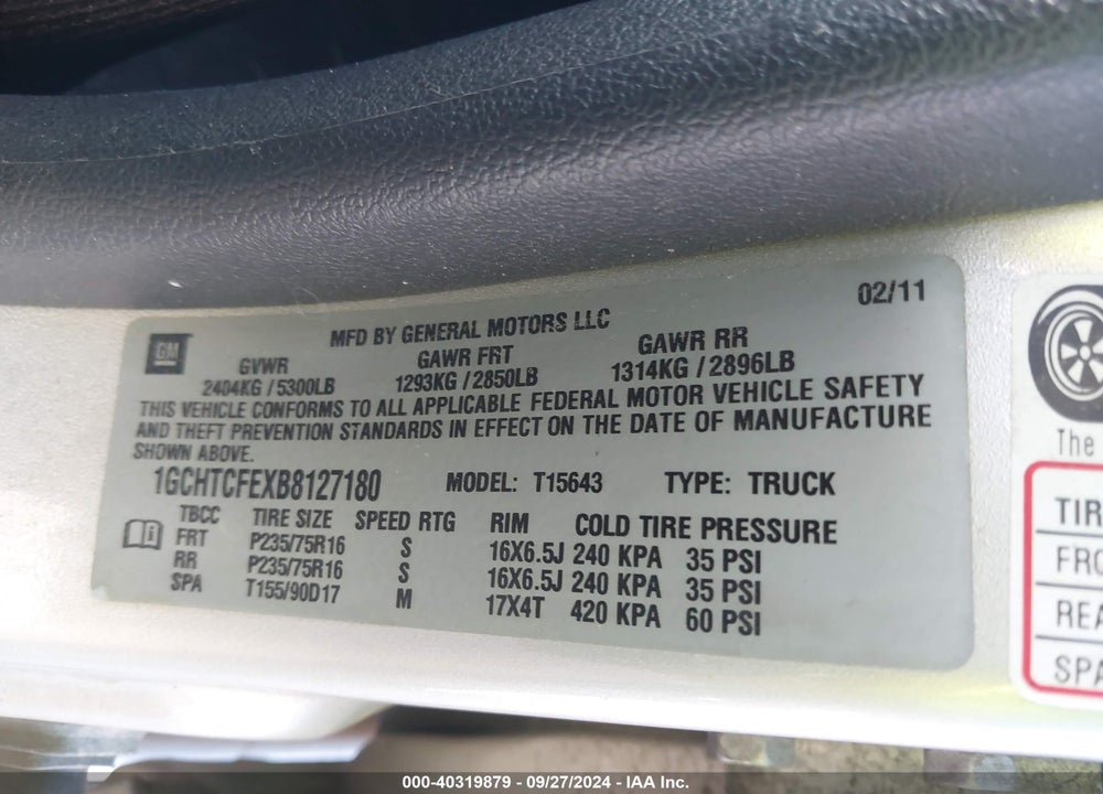2011 CHEVROLET COLORADO 1LT VIN: 1GCHTCFEXB8127180