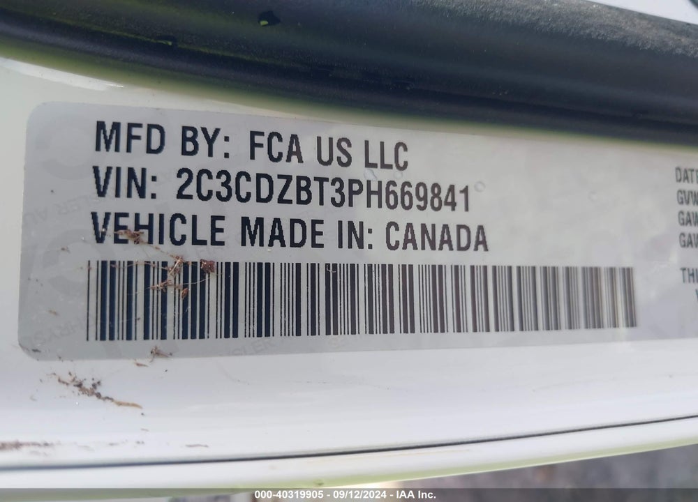 2023 DODGE CHALLENGER R/T VIN: 2C3CDZBT3PH669841