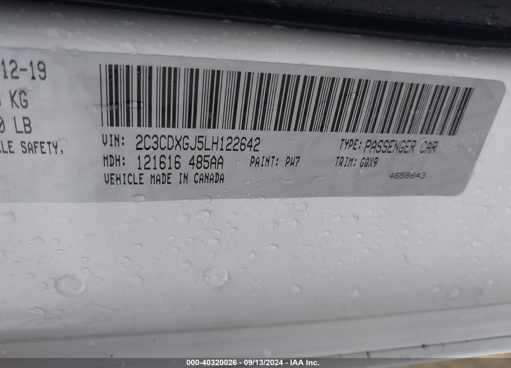 2020 DODGE CHARGER SCAT PACK RWD VIN: 2C3CDXGJ5LH122642