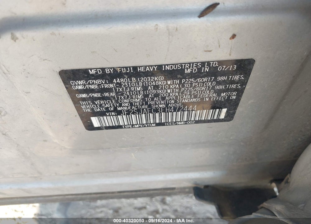 2014 SUBARU FORESTER 2.5I PREMIUM VIN: JF2SJAEC3EH472444