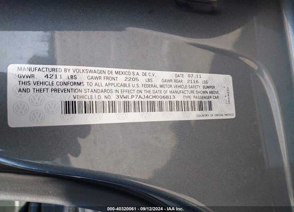 2012 VOLKSWAGEN JETTA 2.5L SEL VIN: 3VWLP7AJ4CM006813
