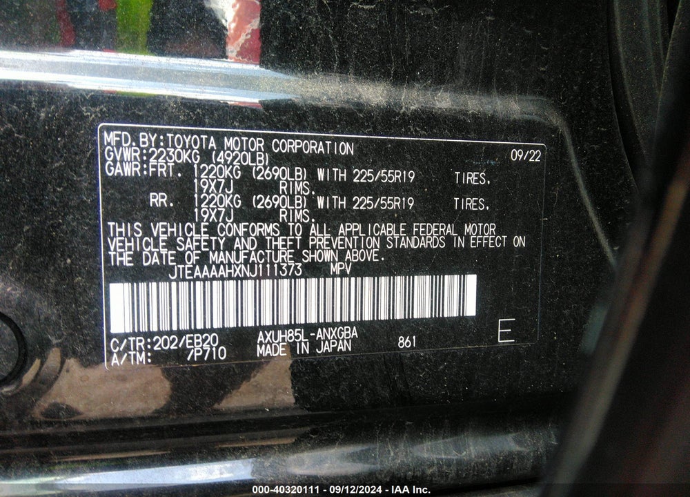 2022 TOYOTA VENZA XLE VIN: JTEAAAAHXNJ111373