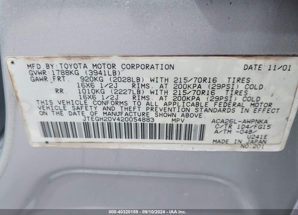 2002 TOYOTA RAV4 VIN: JTEGH20V420054883