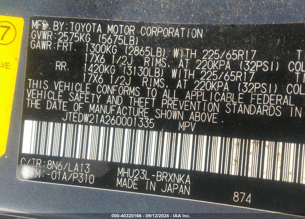 2006 TOYOTA HIGHLANDER HYBRID LIMITED V6 VIN: JTEDW21A260001335