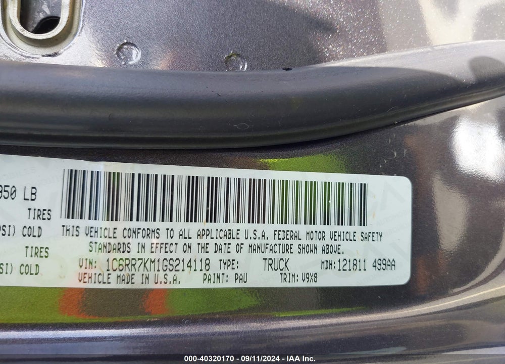 2016 RAM 1500 TRADESMAN VIN: 1C6RR7KM1GS214118