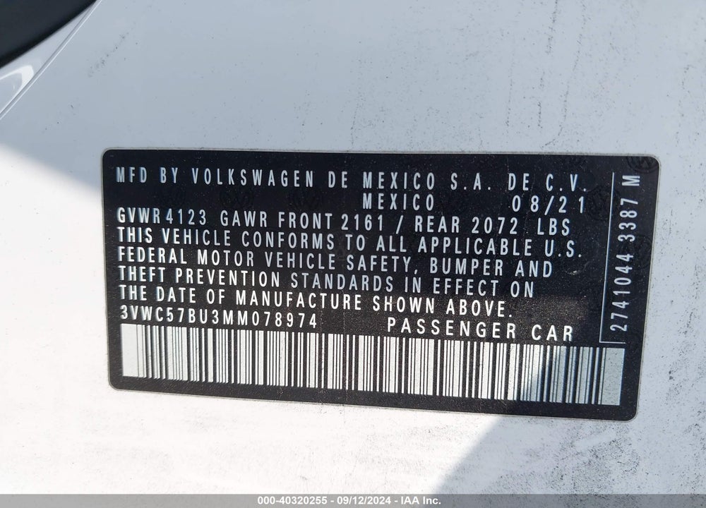 2021 VOLKSWAGEN JETTA 1.4T R-LINE/1.4T S/1.4T SE VIN: 3VWC57BU3MM078974