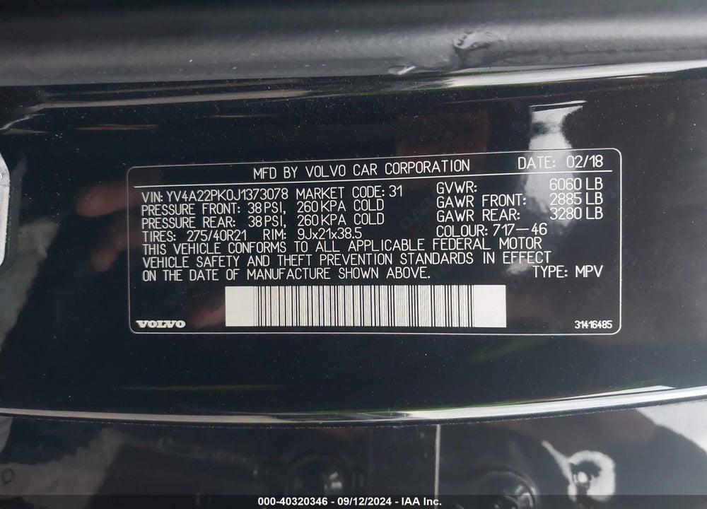 2018 VOLVO XC90 T6 MOMENTUM VIN: YV4A22PK0J1373078